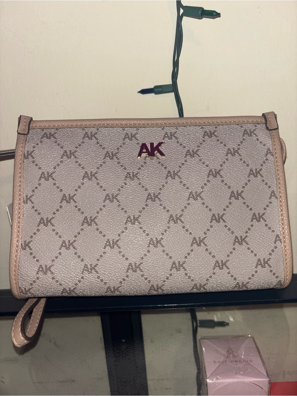 Signature Logo Beige Crossbody Clutch